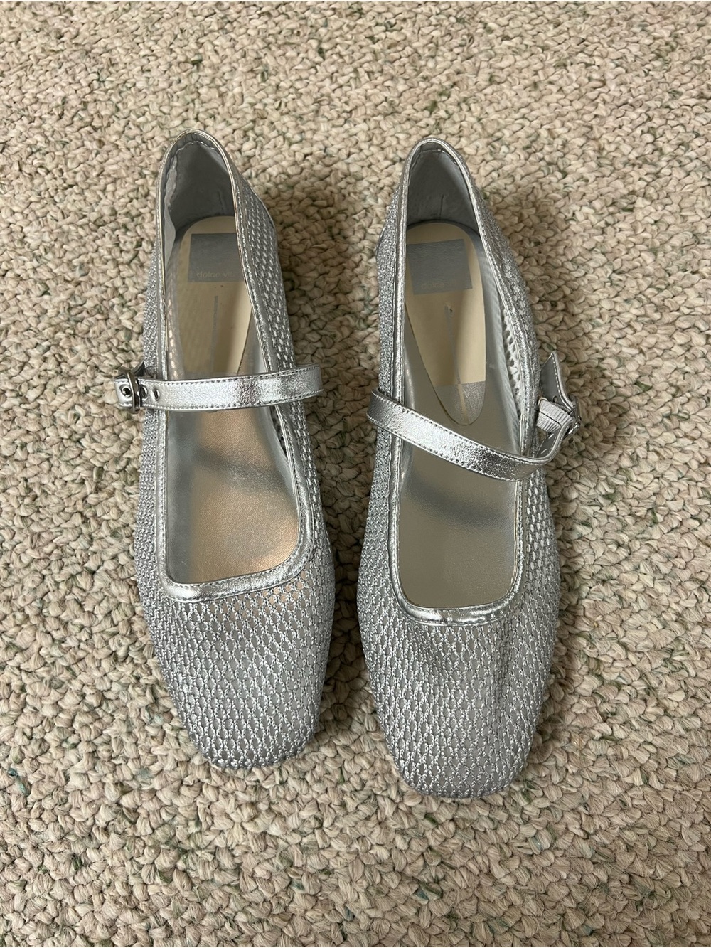 Dolce Vita Silver Mary Jane Flats with Textured Metallic Upper